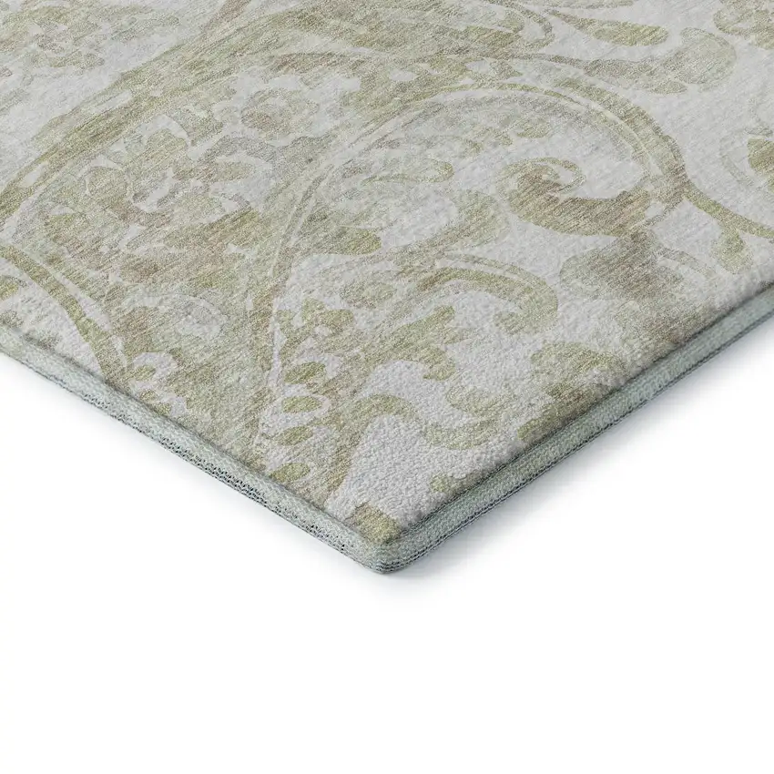 Beige And Ivory Paisley Washable Area Rug With UV Protection Photo 8