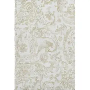 Photo of Beige And Ivory Paisley Washable Area Rug With UV Protection