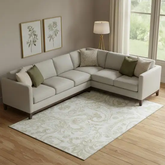 Beige And Ivory Paisley Washable Area Rug With UV Protection Photo 1