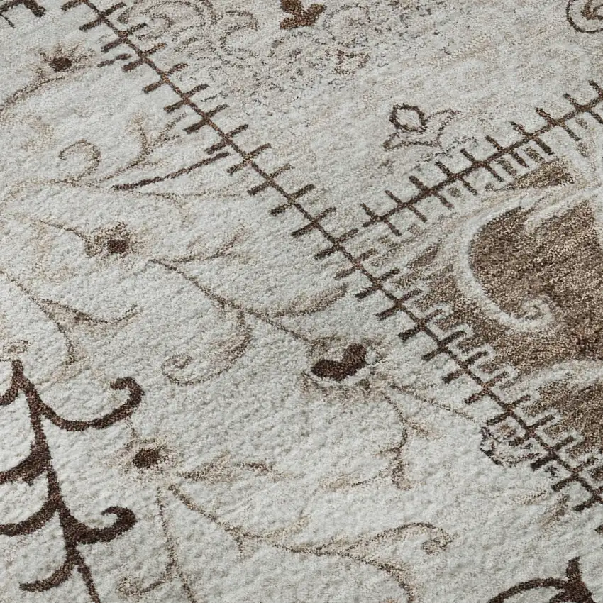 Beige And Ivory Patchwork Distressed Washable Area Rug With UV Protection Photo 9