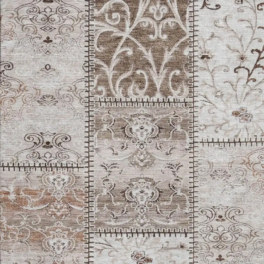 Beige And Ivory Patchwork Washable Area Rug With UV Protection Photo 3