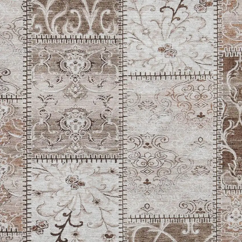 Beige And Ivory Patchwork Washable Area Rug With UV Protection Photo 3