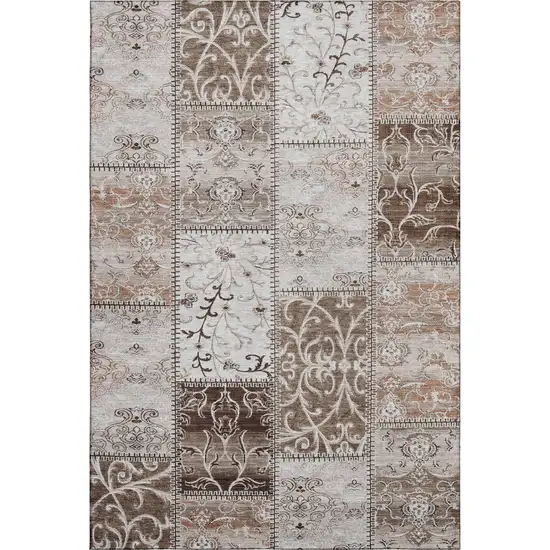 Beige And Ivory Patchwork Washable Area Rug With UV Protection Photo 1