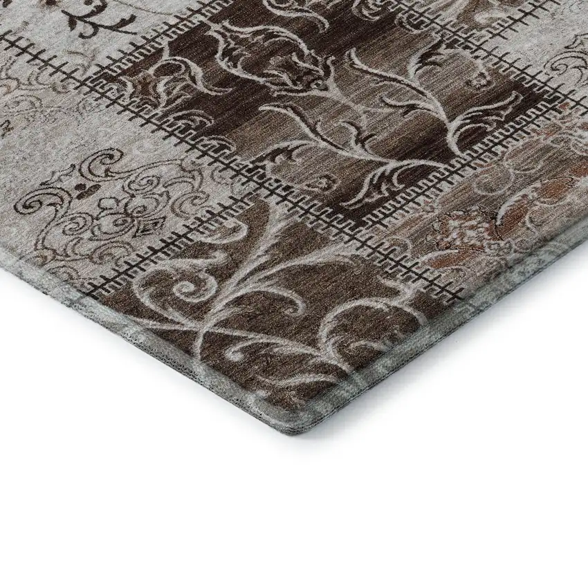 Beige And Ivory Patchwork Washable Area Rug With UV Protection Photo 8