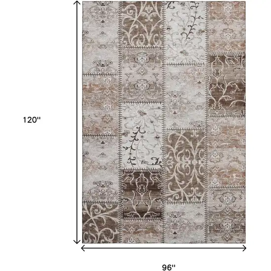 Beige And Ivory Patchwork Distressed Washable Area Rug With UV Protection Photo 8