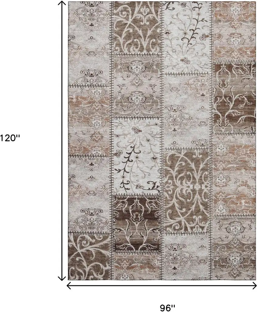 Beige And Ivory Patchwork Distressed Washable Area Rug With UV Protection Photo 8