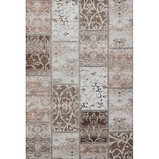 Beige And Ivory Patchwork Distressed Washable Area Rug With UV Protection Photo 4