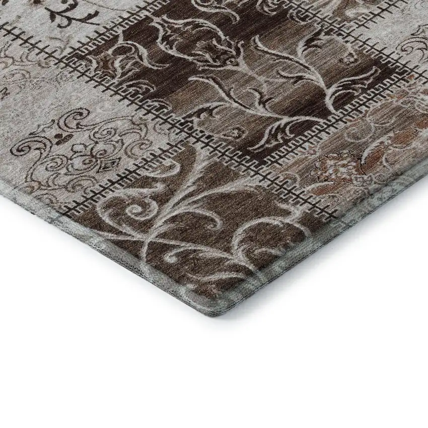 Beige And Ivory Patchwork Distressed Washable Area Rug With UV Protection Photo 6
