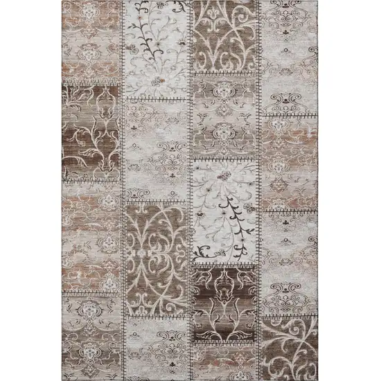 Beige And Ivory Patchwork Washable Area Rug With UV Protection Photo 4