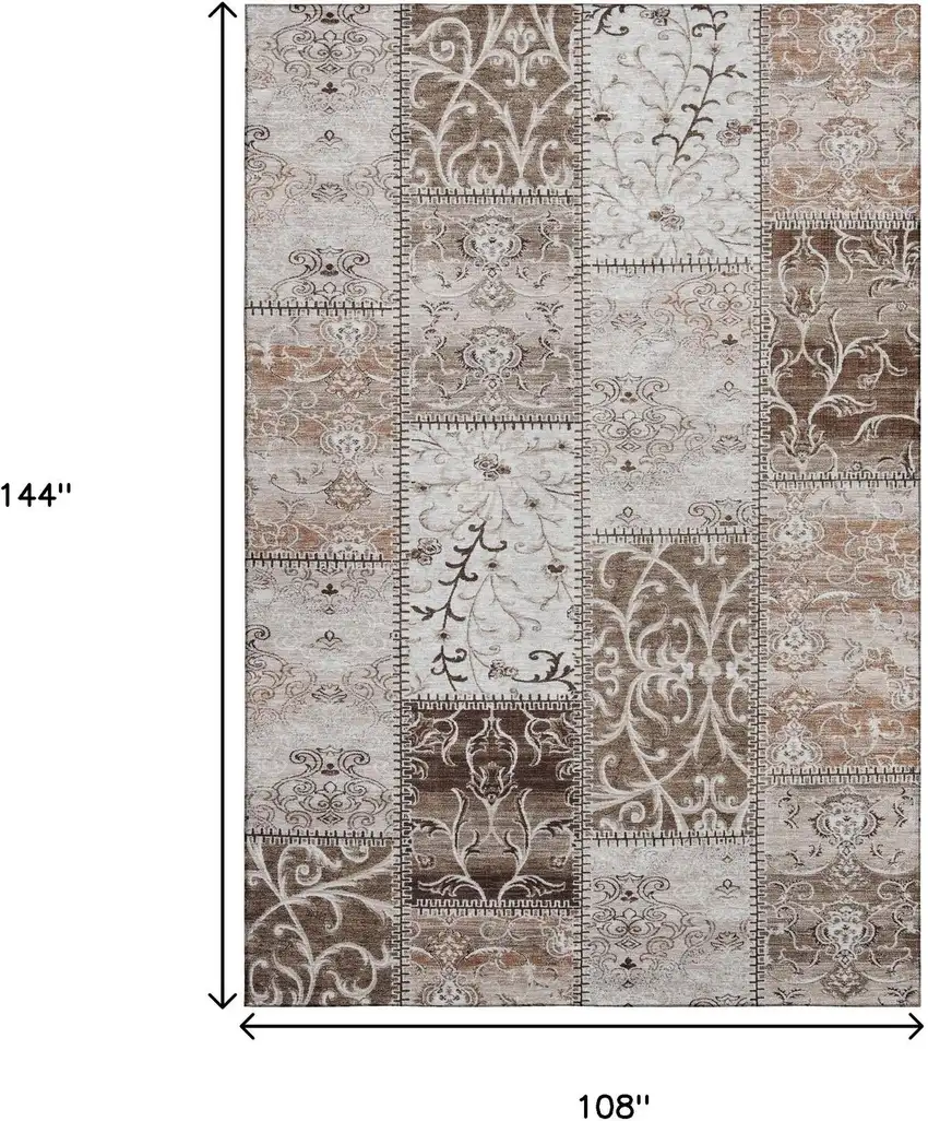 Beige And Ivory Patchwork Washable Area Rug With UV Protection Photo 3