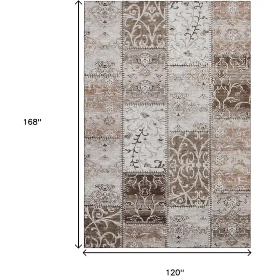Beige And Ivory Patchwork Washable Area Rug With UV Protection Photo 3