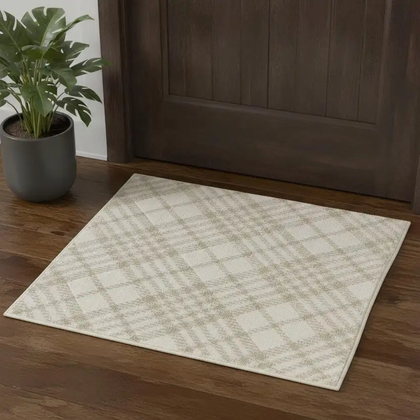 Beige And Ivory Plaid Area Rug Photo 1