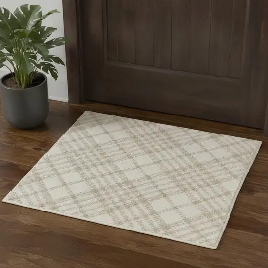 Beige And Ivory Plaid Area Rug Photo 1