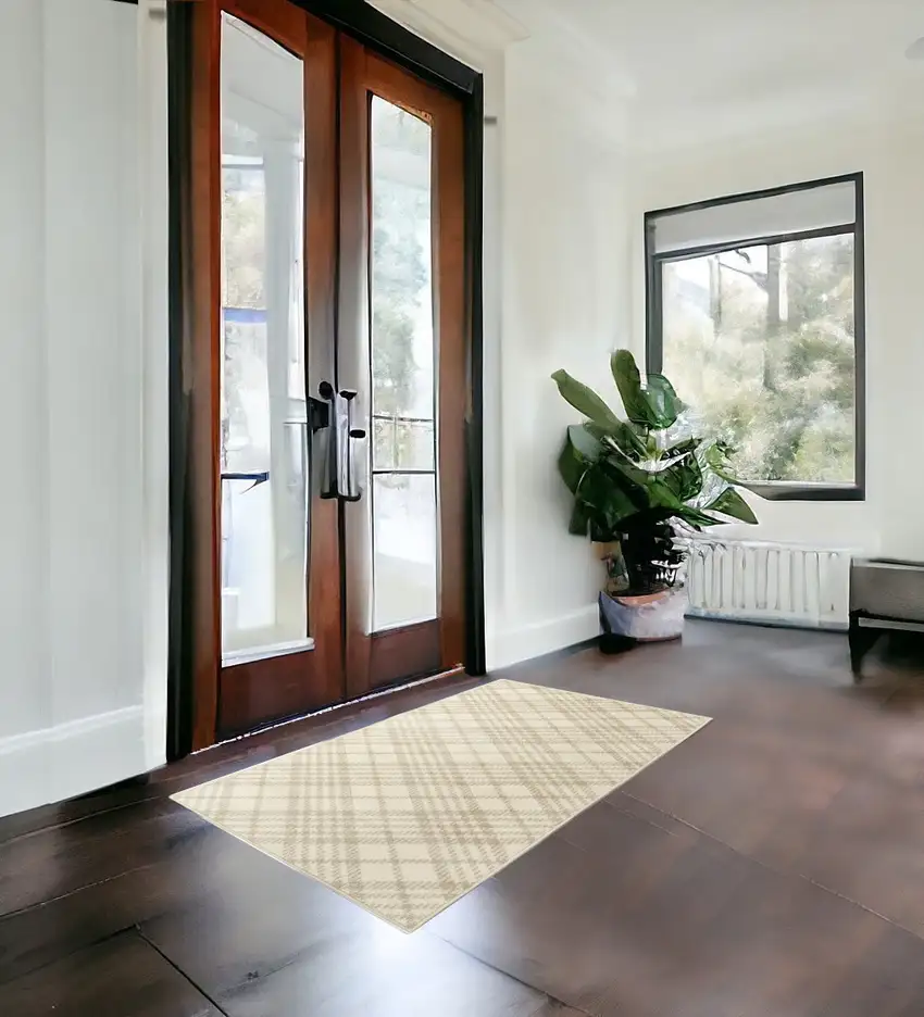 Beige And Ivory Plaid Area Rug Photo 1