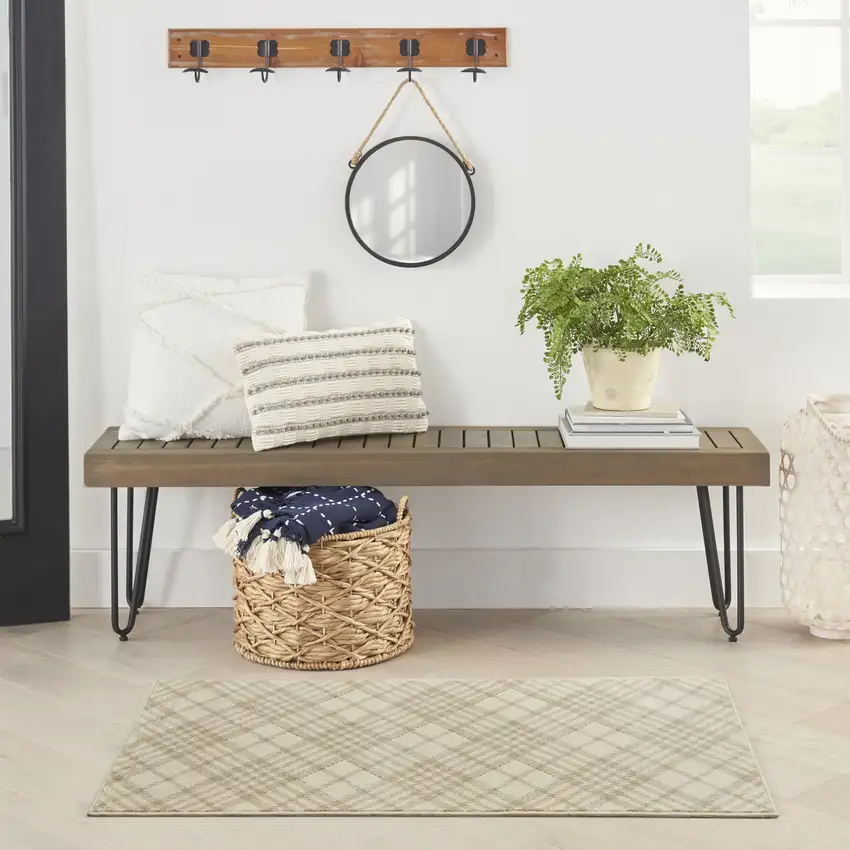 Beige And Ivory Plaid Area Rug Photo 5