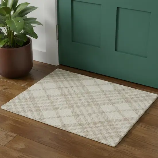 Beige And Ivory Plaid Area Rug Photo 1