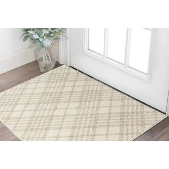 Beige And Ivory Plaid Area Rug Photo 1