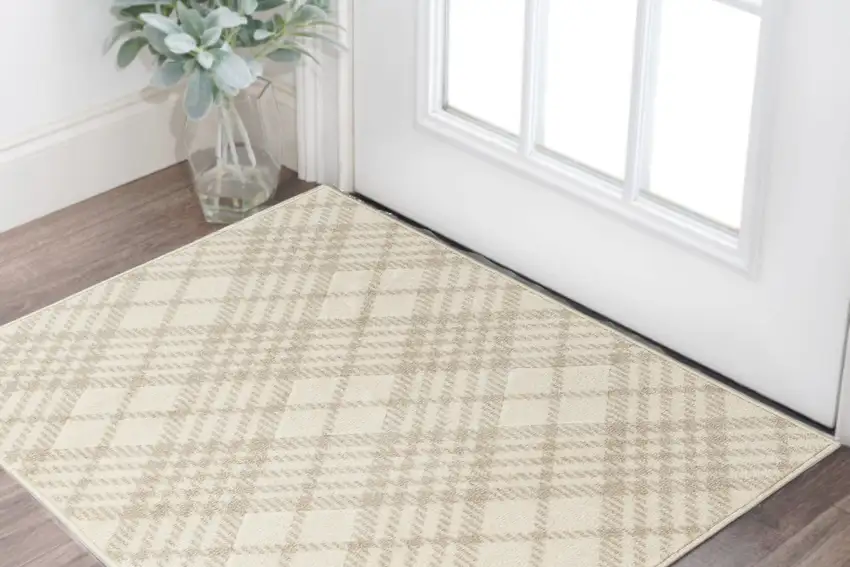 Beige And Ivory Plaid Area Rug Photo 1