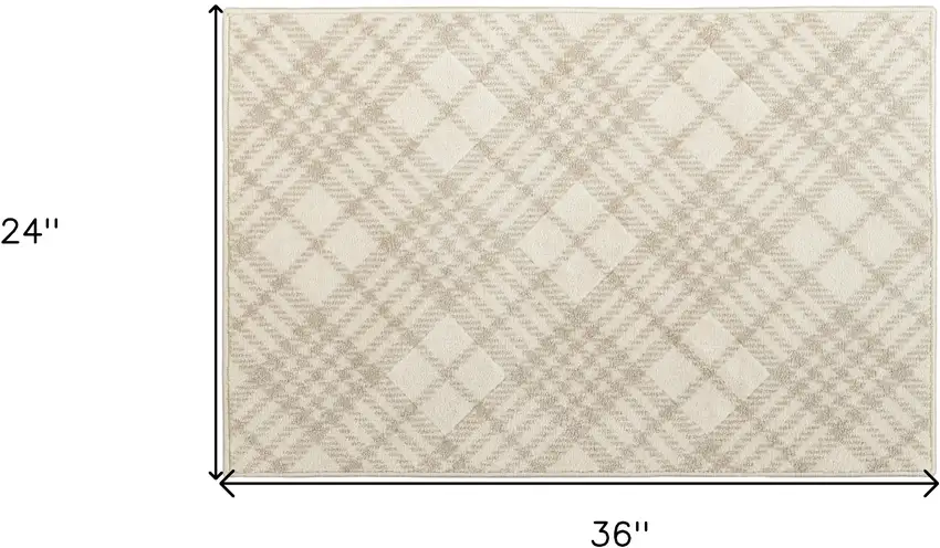Beige And Ivory Plaid Area Rug Photo 3