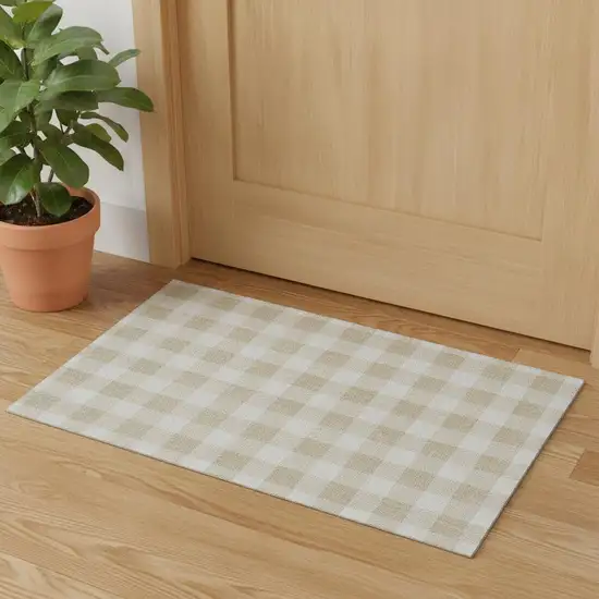 Beige And Ivory Plaid Washable Area Rug With UV Protection Photo 1