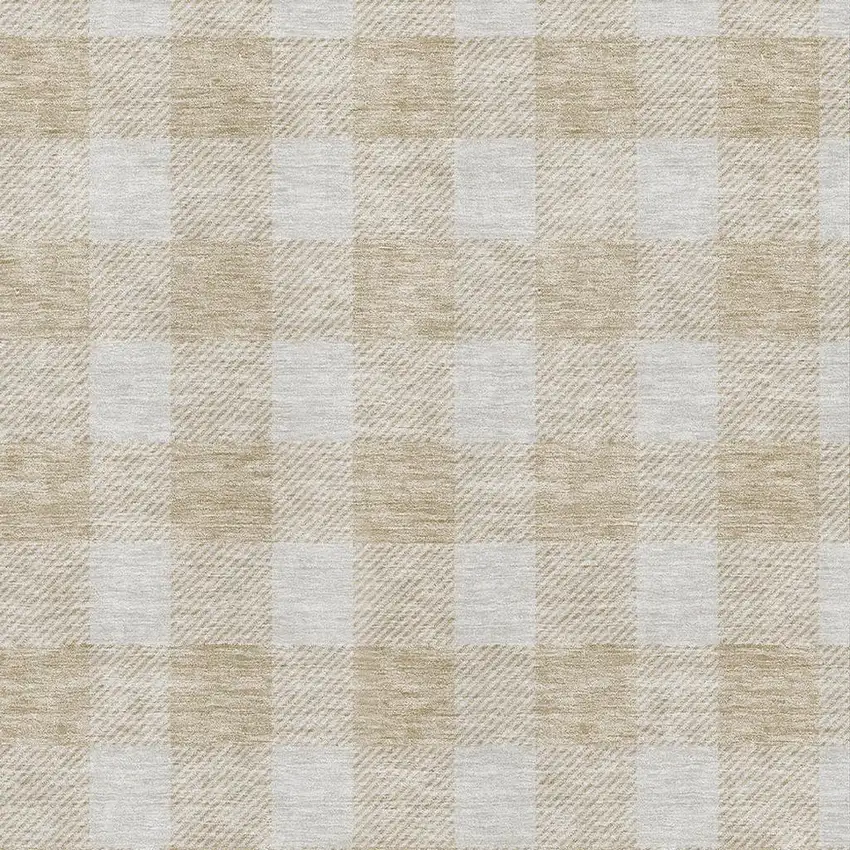 Beige And Ivory Plaid Washable Area Rug With UV Protection Photo 2