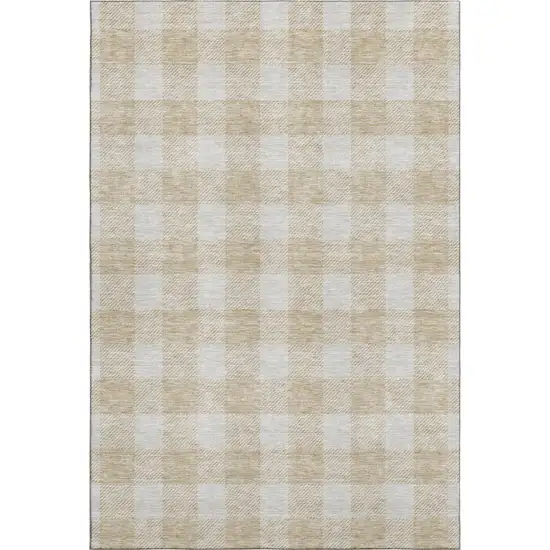Beige And Ivory Plaid Washable Area Rug With UV Protection Photo 1