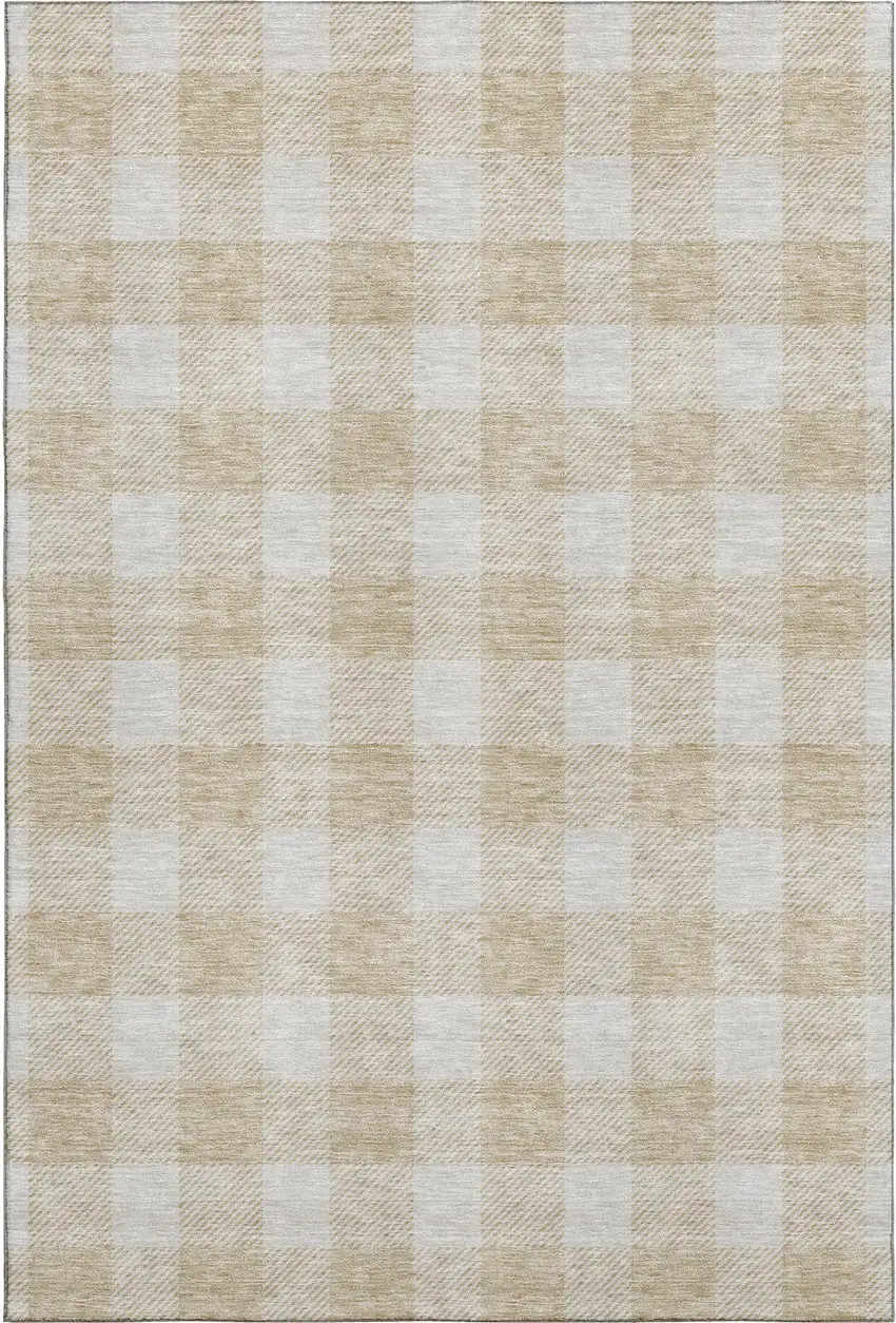 Beige And Ivory Plaid Washable Area Rug With UV Protection Photo 1