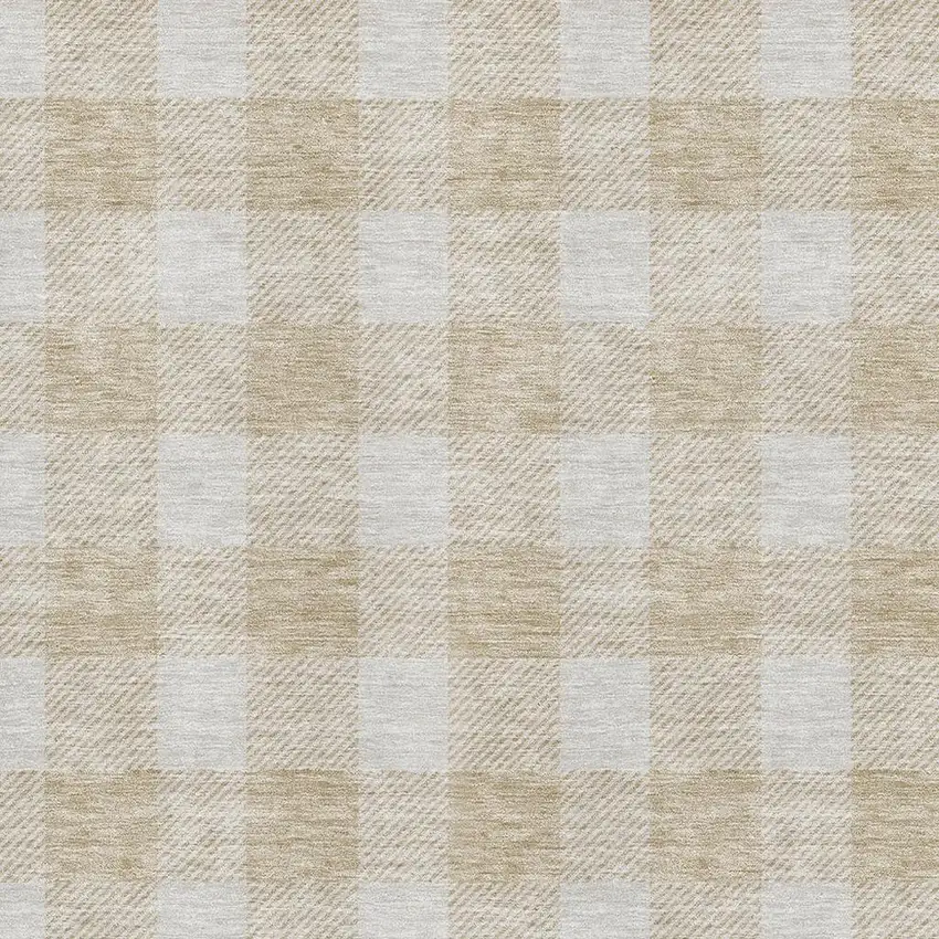 Beige And Ivory Plaid Washable Area Rug With UV Protection Photo 2