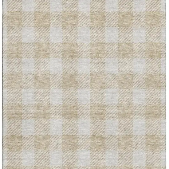 Beige And Ivory Plaid Washable Area Rug With UV Protection Photo 3