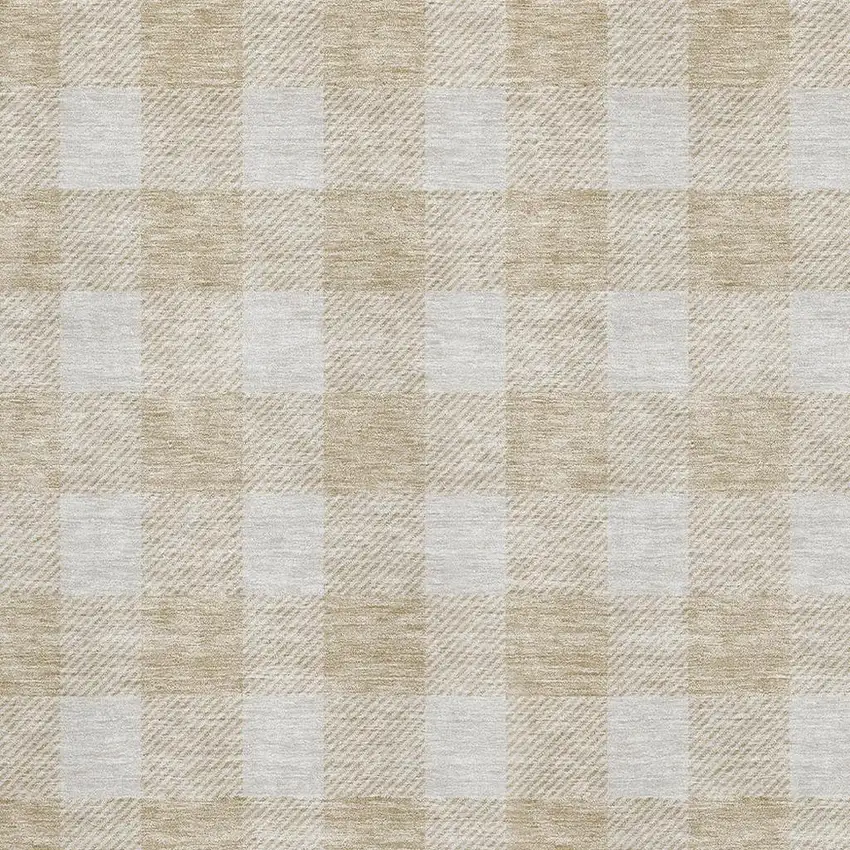 Beige And Ivory Plaid Washable Area Rug With UV Protection Photo 2