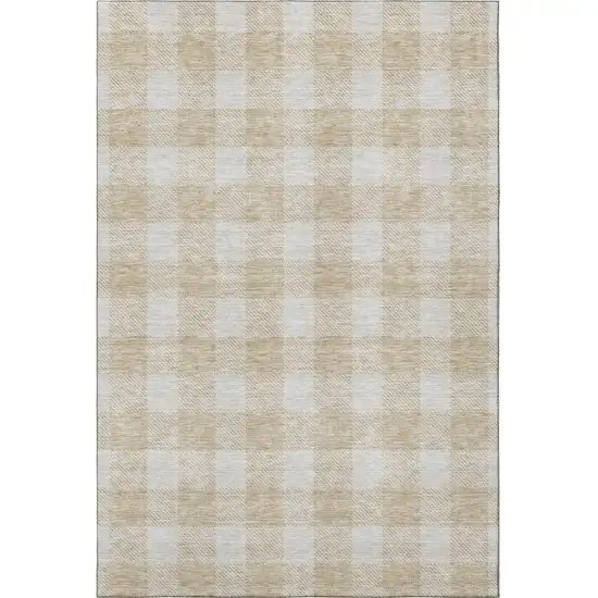 Beige And Ivory Plaid Washable Area Rug With UV Protection Photo 3