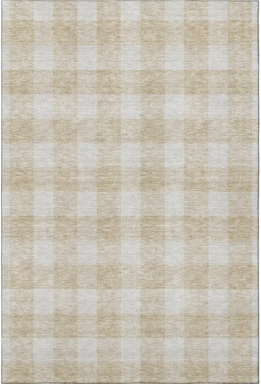 Beige And Ivory Plaid Washable Area Rug With UV Protection Photo 3