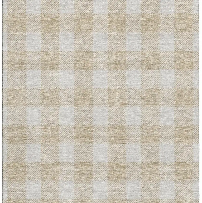Beige And Ivory Plaid Washable Area Rug With UV Protection Photo 2