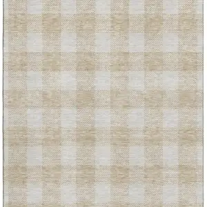 Photo of Beige And Ivory Plaid Washable Area Rug With UV Protection