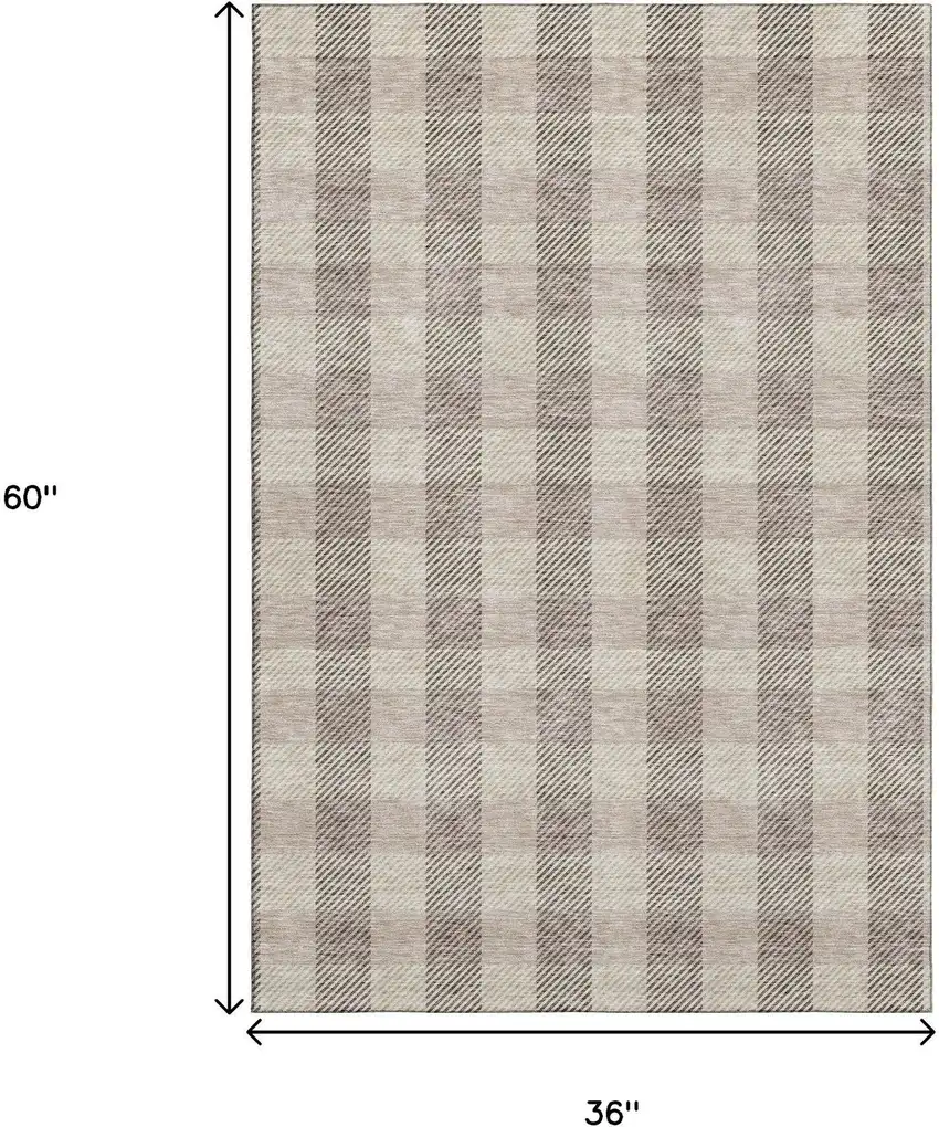 Beige And Ivory Plaid Washable Area Rug With UV Protection Photo 9
