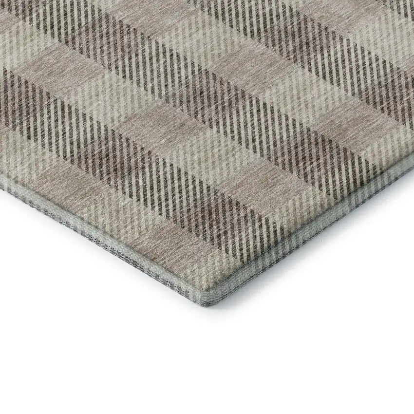 Beige And Ivory Plaid Washable Area Rug With UV Protection Photo 7