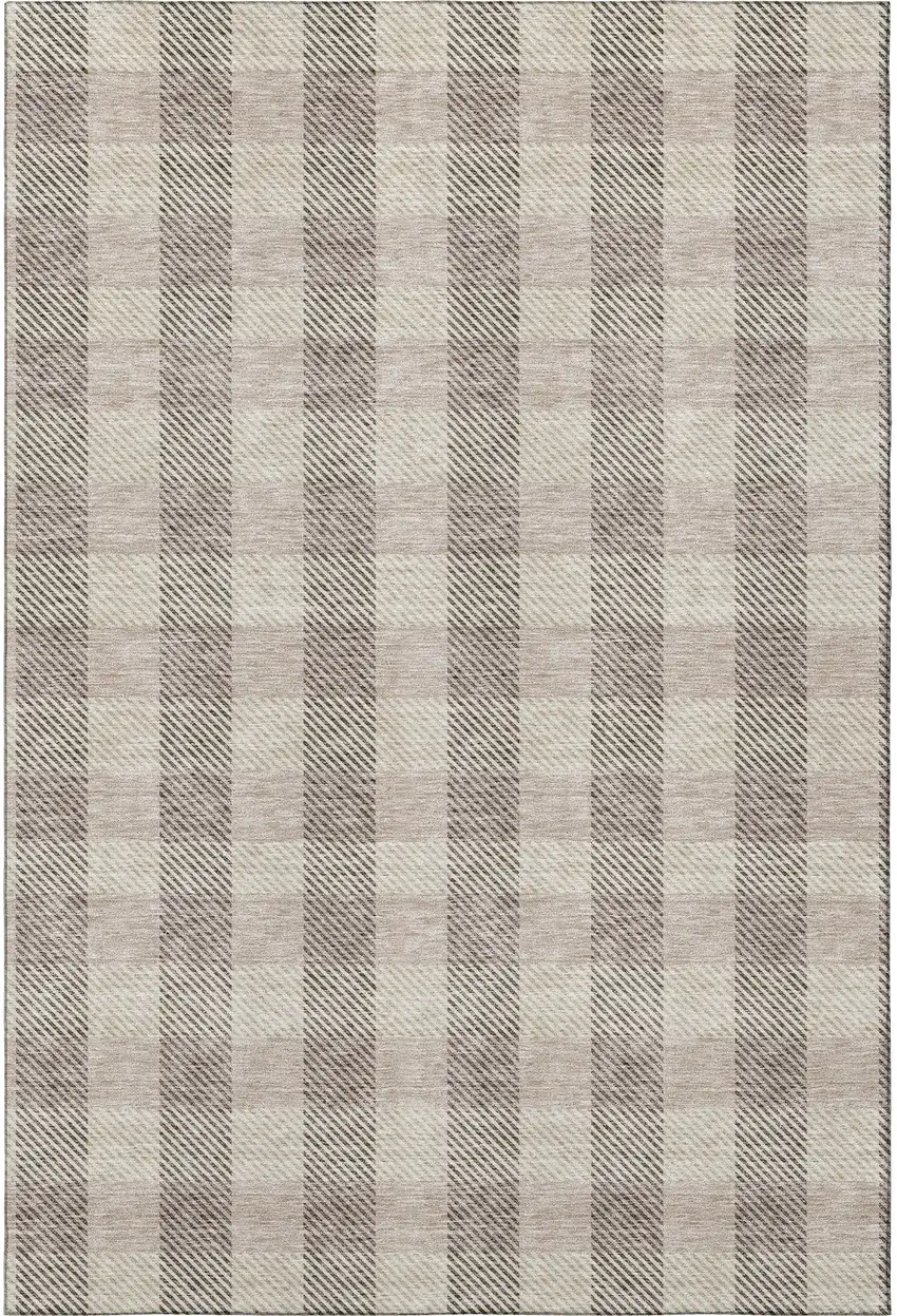 Beige And Ivory Plaid Washable Area Rug With UV Protection Photo 2