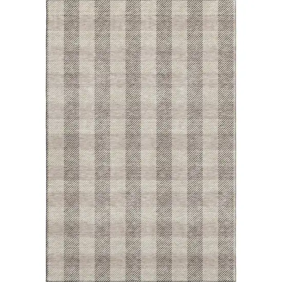 Beige And Ivory Plaid Washable Area Rug With UV Protection Photo 1