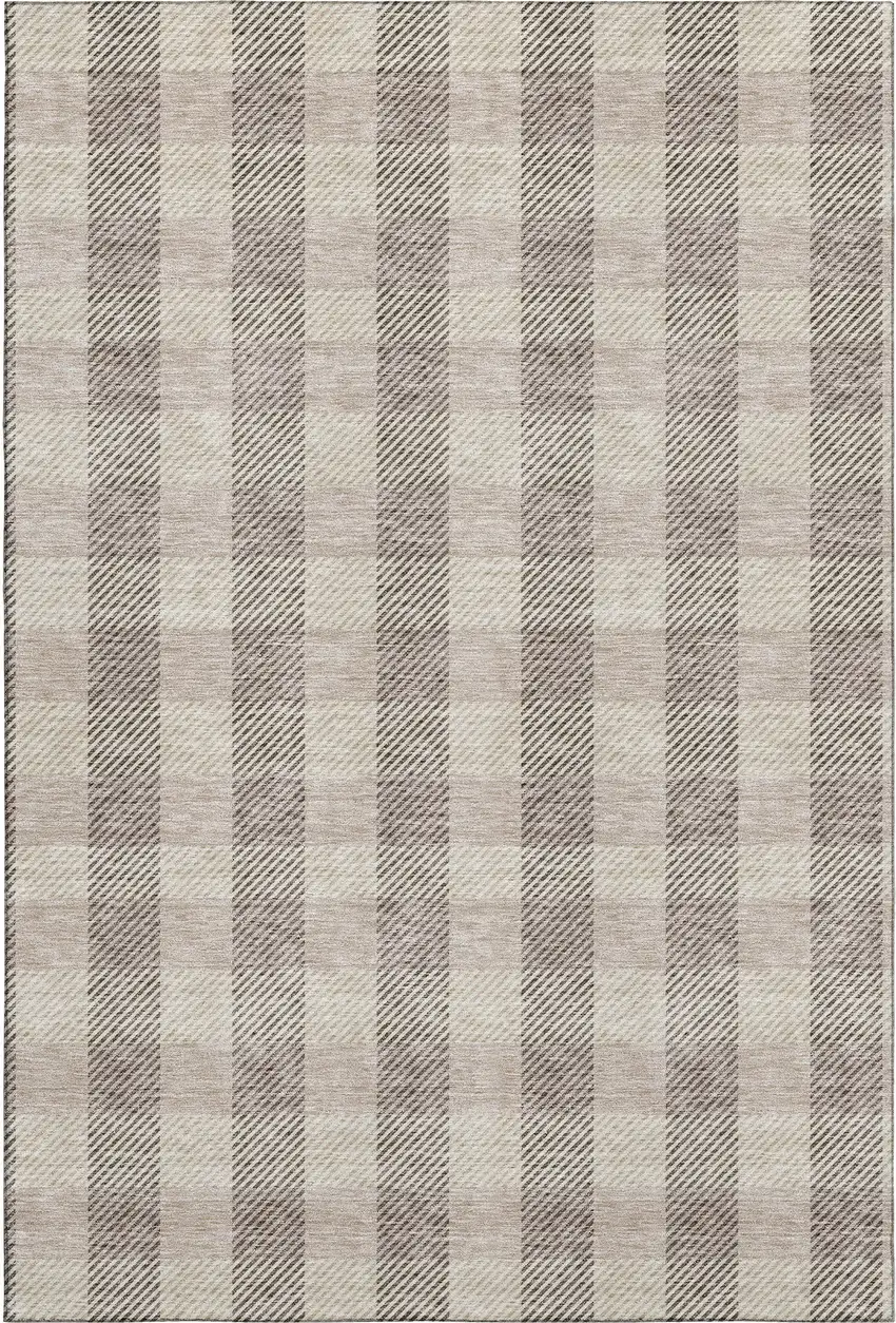 Beige And Ivory Plaid Washable Area Rug With UV Protection Photo 1