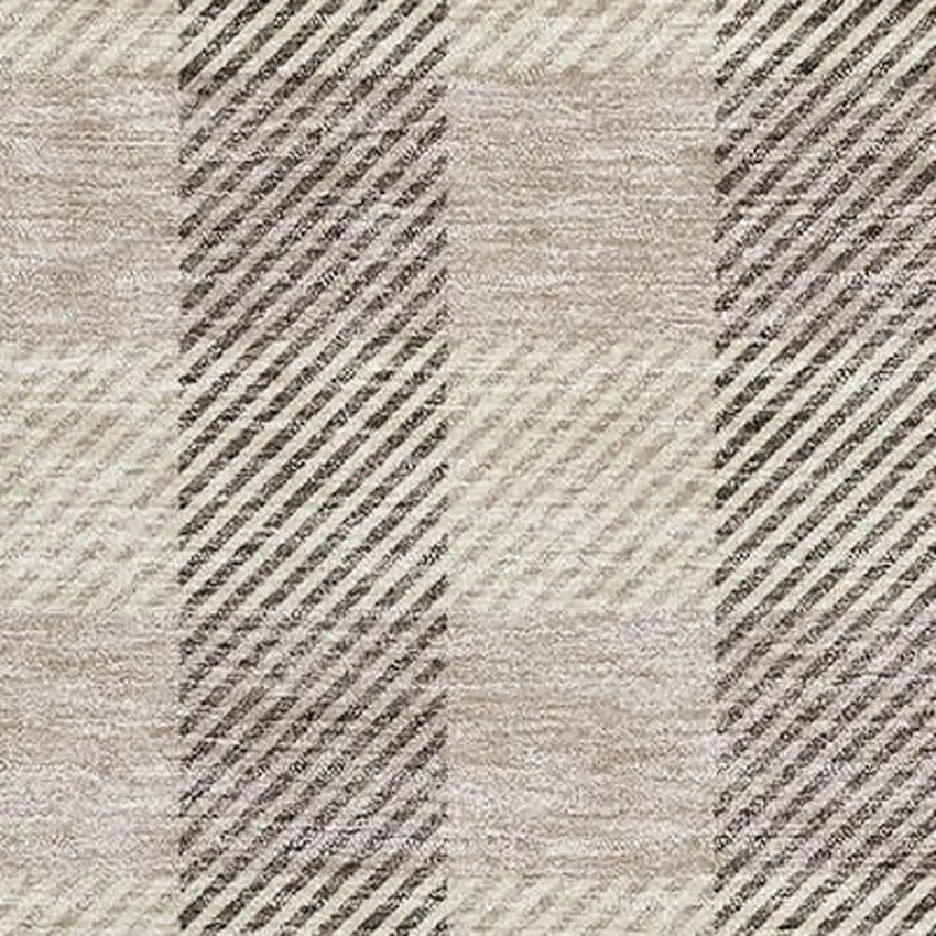 Beige And Ivory Plaid Washable Area Rug With UV Protection Photo 2