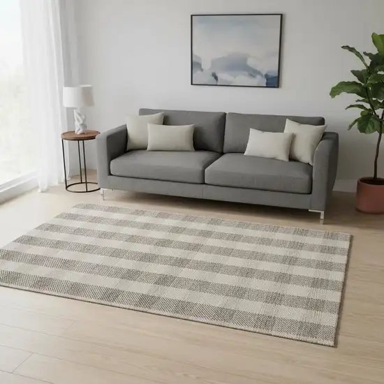 Beige And Ivory Plaid Washable Area Rug With UV Protection Photo 2