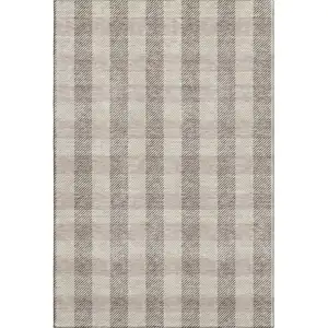 Photo of Beige And Ivory Plaid Washable Area Rug With UV Protection