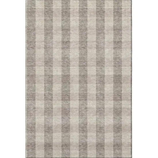 Beige And Ivory Plaid Washable Area Rug With UV Protection Photo 3