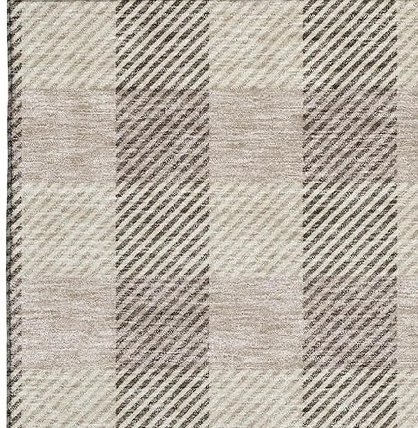 Beige And Ivory Plaid Washable Area Rug With UV Protection Photo 2
