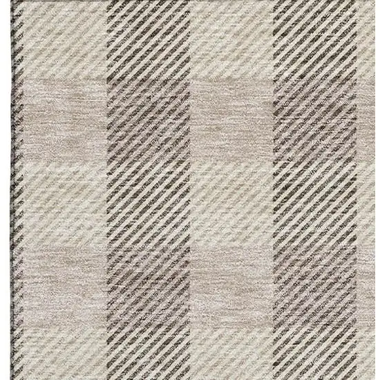 Beige And Ivory Plaid Washable Area Rug With UV Protection Photo 3