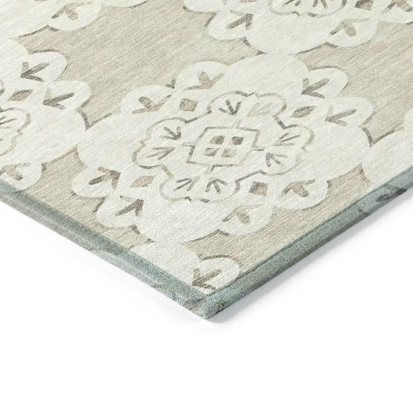 Beige And Ivory Quatrefoil Washable Indoor Outdoor Area Rug Photo 6