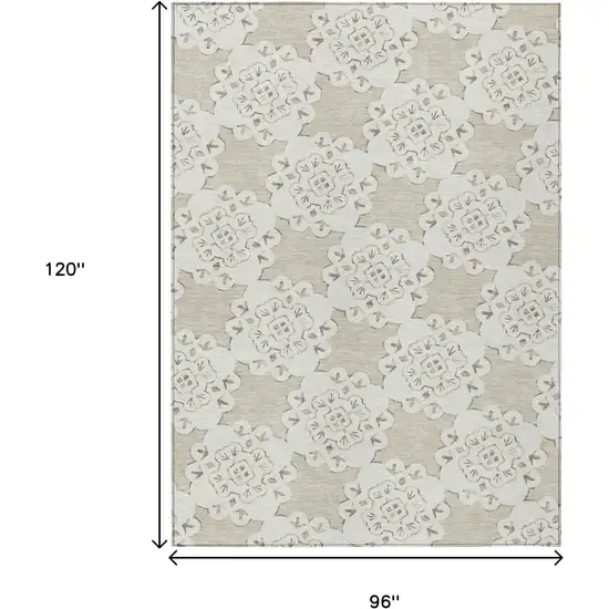 Beige And Ivory Quatrefoil Washable Indoor Outdoor Area Rug Photo 3