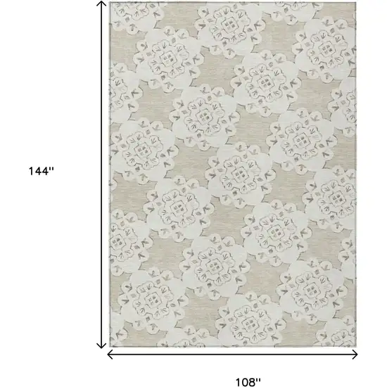 Beige And Ivory Quatrefoil Washable Indoor Outdoor Area Rug Photo 3