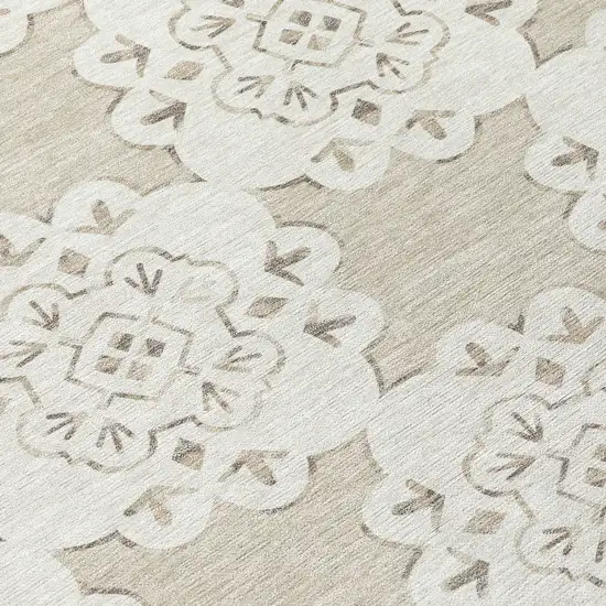 Beige And Ivory Quatrefoil Washable Indoor Outdoor Area Rug Photo 8