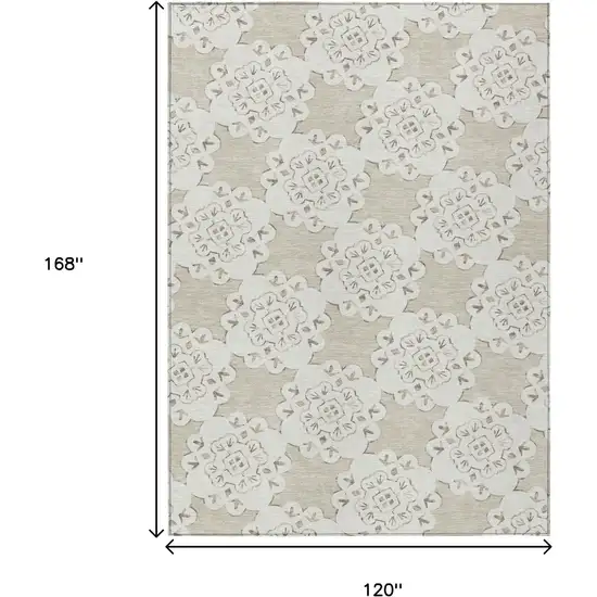 Beige And Ivory Quatrefoil Washable Indoor Outdoor Area Rug Photo 3